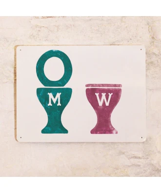 Placa divertida para baño – placa metálica WC para hombres y mujeres, 20×30 cm