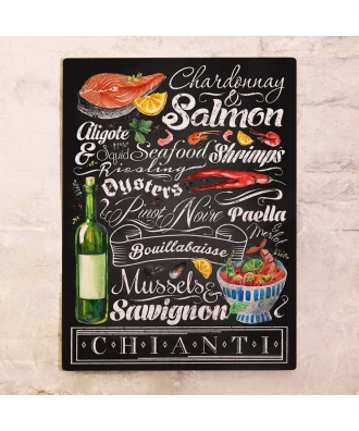 Placa metálica para bar Vino y mariscos