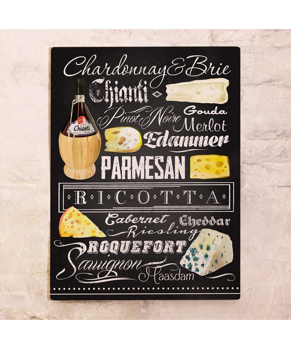 Placa metálica para bar Vino y queso