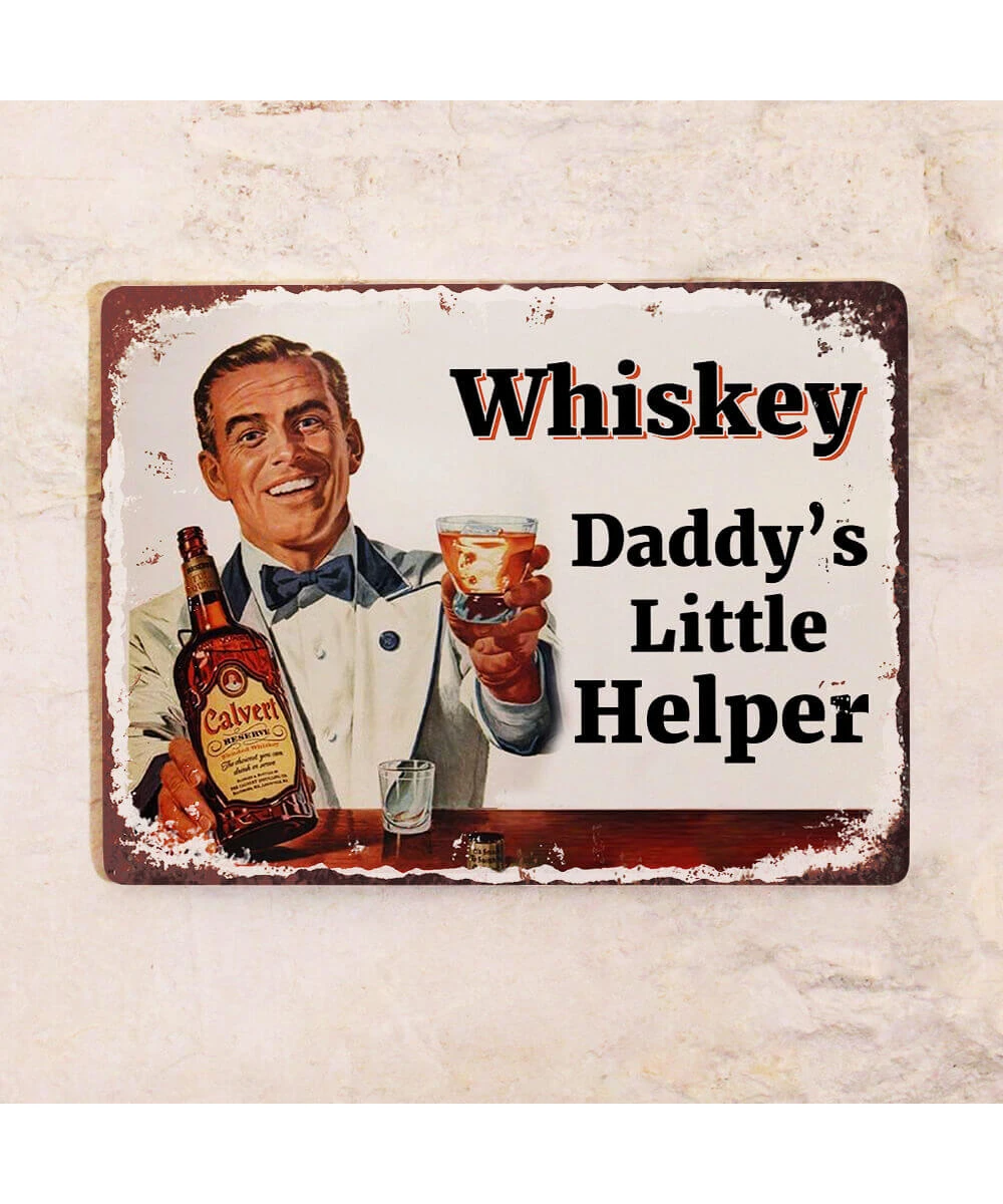 Placa metálica para bar Whisky, el pequeño ayudante de papá