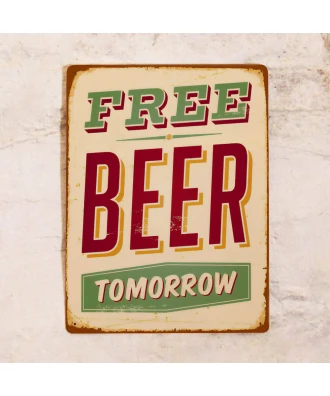 Placa metálica para bar Cerveza gratis – mañana