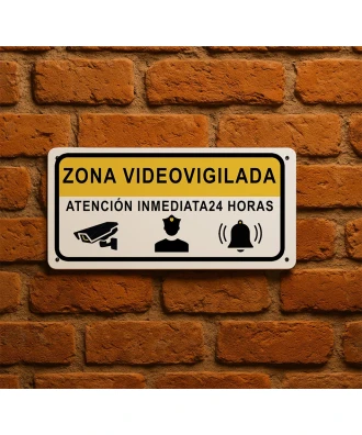 Cartel metálico Zona videovigilada atención inmediata 24 horas