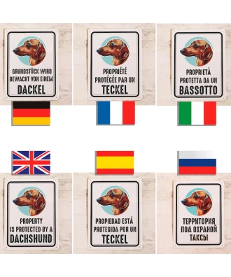 Cartel metálico con el perro - Propiedad está protegida por un Caniche