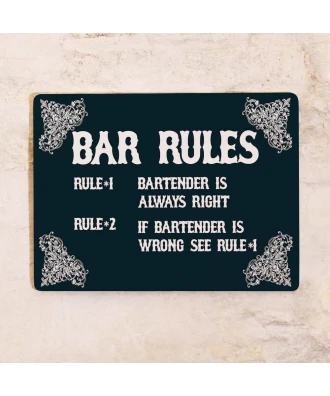 Bar metal sign  Bar rules
