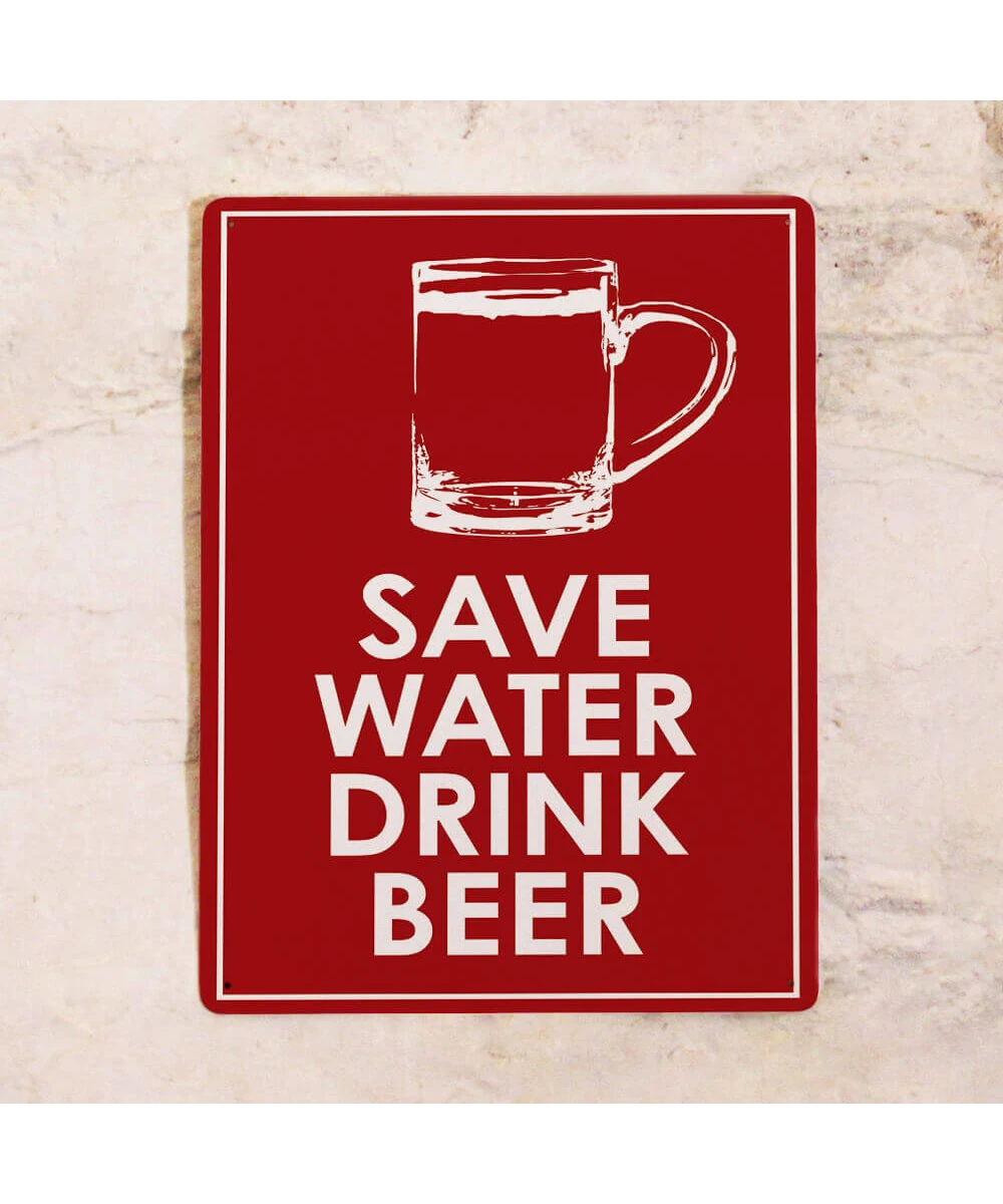 Placa metálica para bar Ahorra agua, bebe cerveza