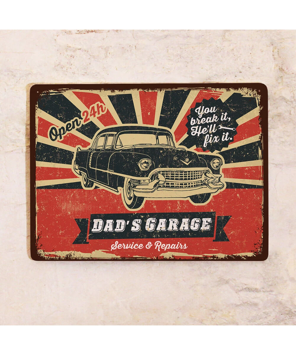 Металлическая табличка для гаража 20×30 см  Dad's Garage
