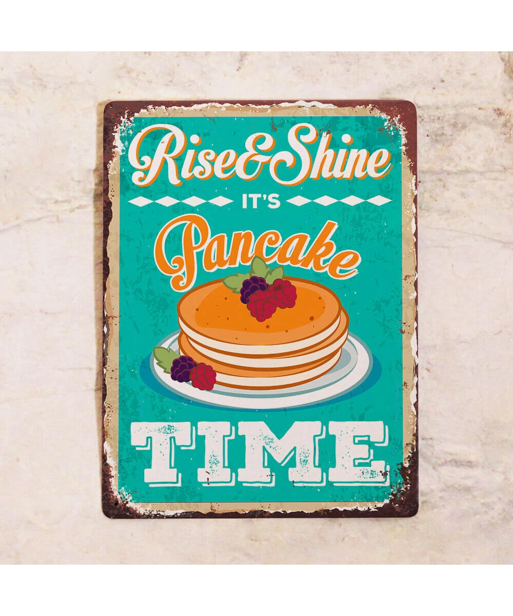 Cartel de cocina de hojalata Hora de panqueques con tortitas para decorar una casa de campo terraza de verano o cafetería