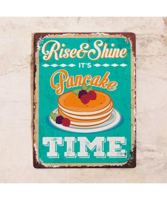 Cartel de cocina de hojalata Hora de panqueques con tortitas para decorar una casa de campo terraza de verano o cafetería