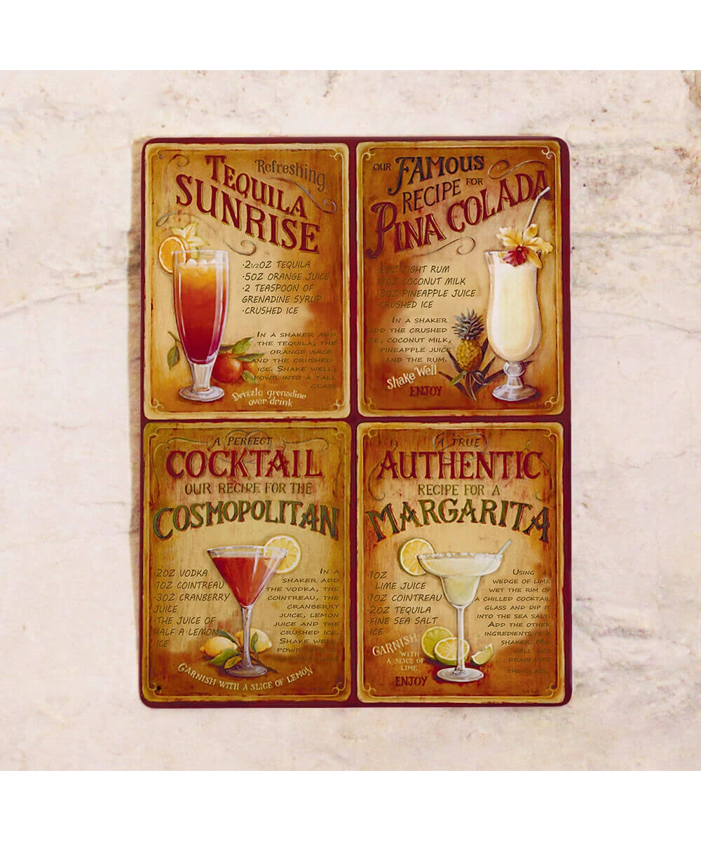 Placa metálica para bar Cócteles